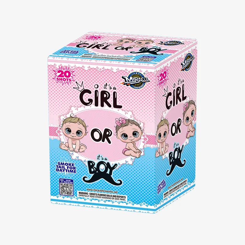 It's A Girl or It's A Boy (20 Shots) Daytime Gender Reveal Aerial Cake with Smoke Tails
