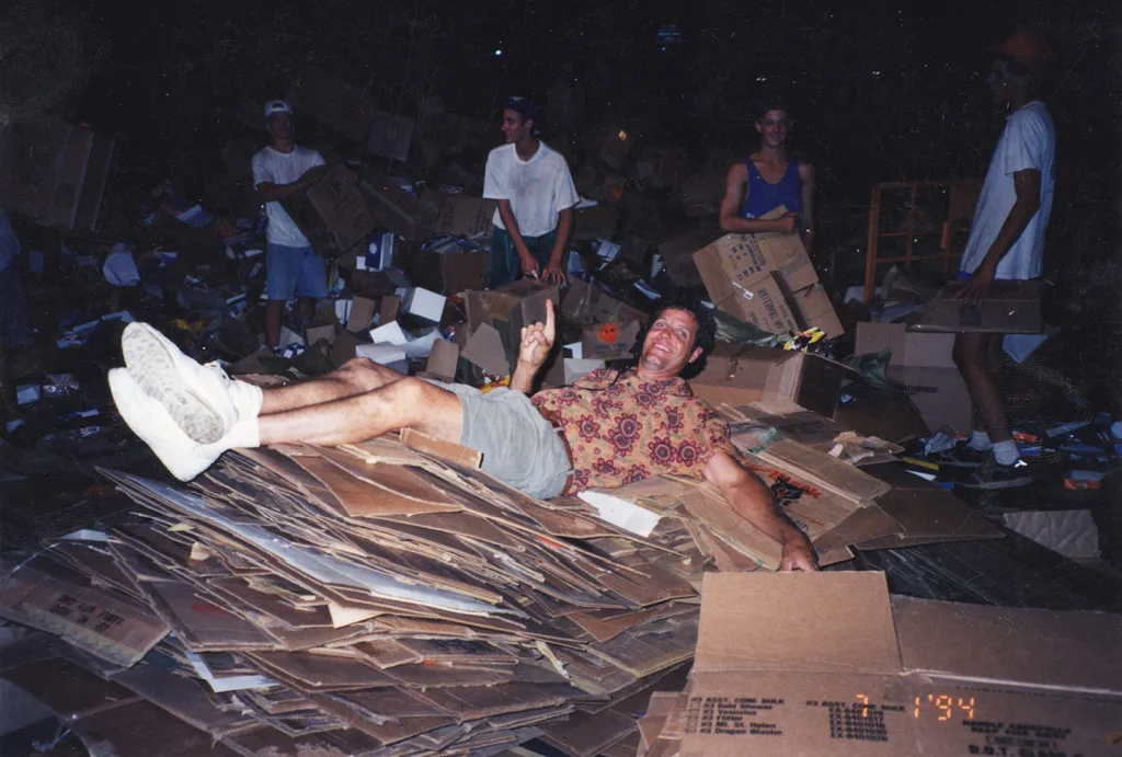 heritage-molly-browns-fireworks-boxes Historic Molly Brown’s Fireworks photo showing staff cleaning up flattened cardboard boxes after a busy sales season.